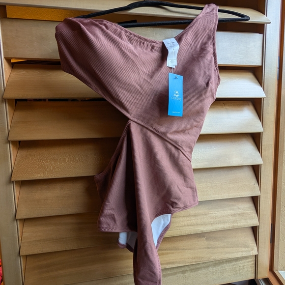 Cupshe Brown One Piece Swimsuit Classic Scoop Neck With Side Cutout - Picture 2 of 3